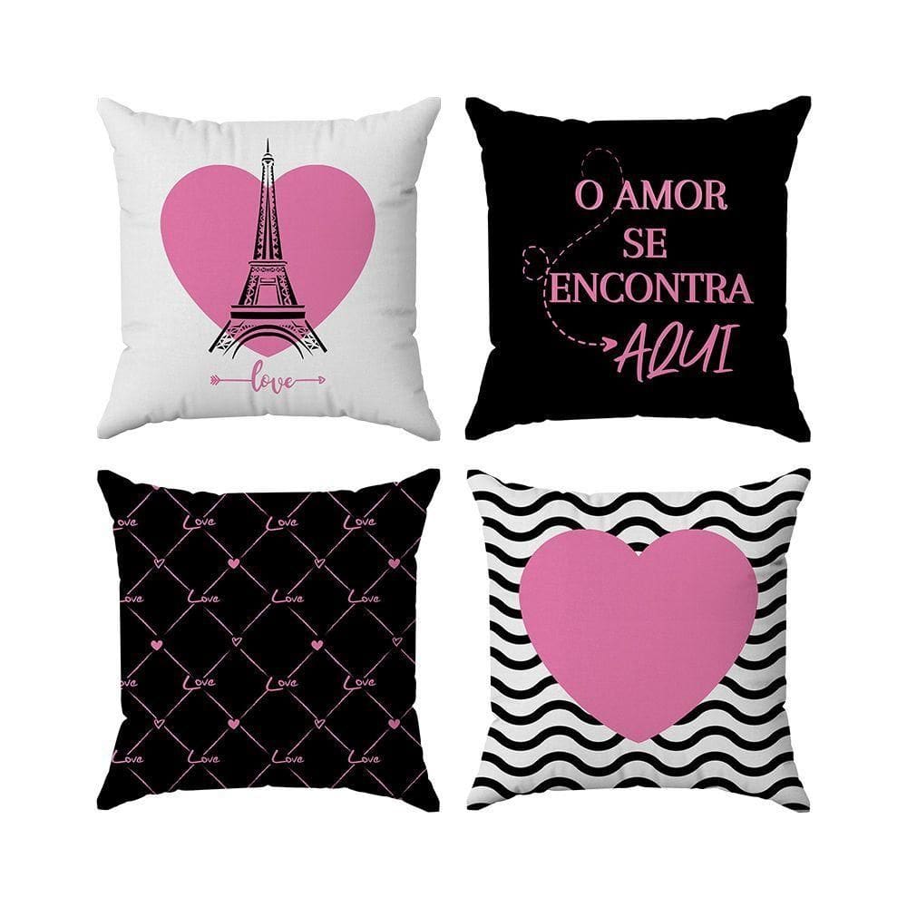 Kit Capas Almofadas Decorativas Love Paris 45x45 - Id Decor Cor Preto