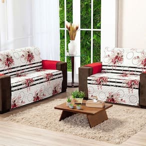 Protetor Sofa Estampado Isabela 2 E 3 Lugares - Floral Vermelho-preto