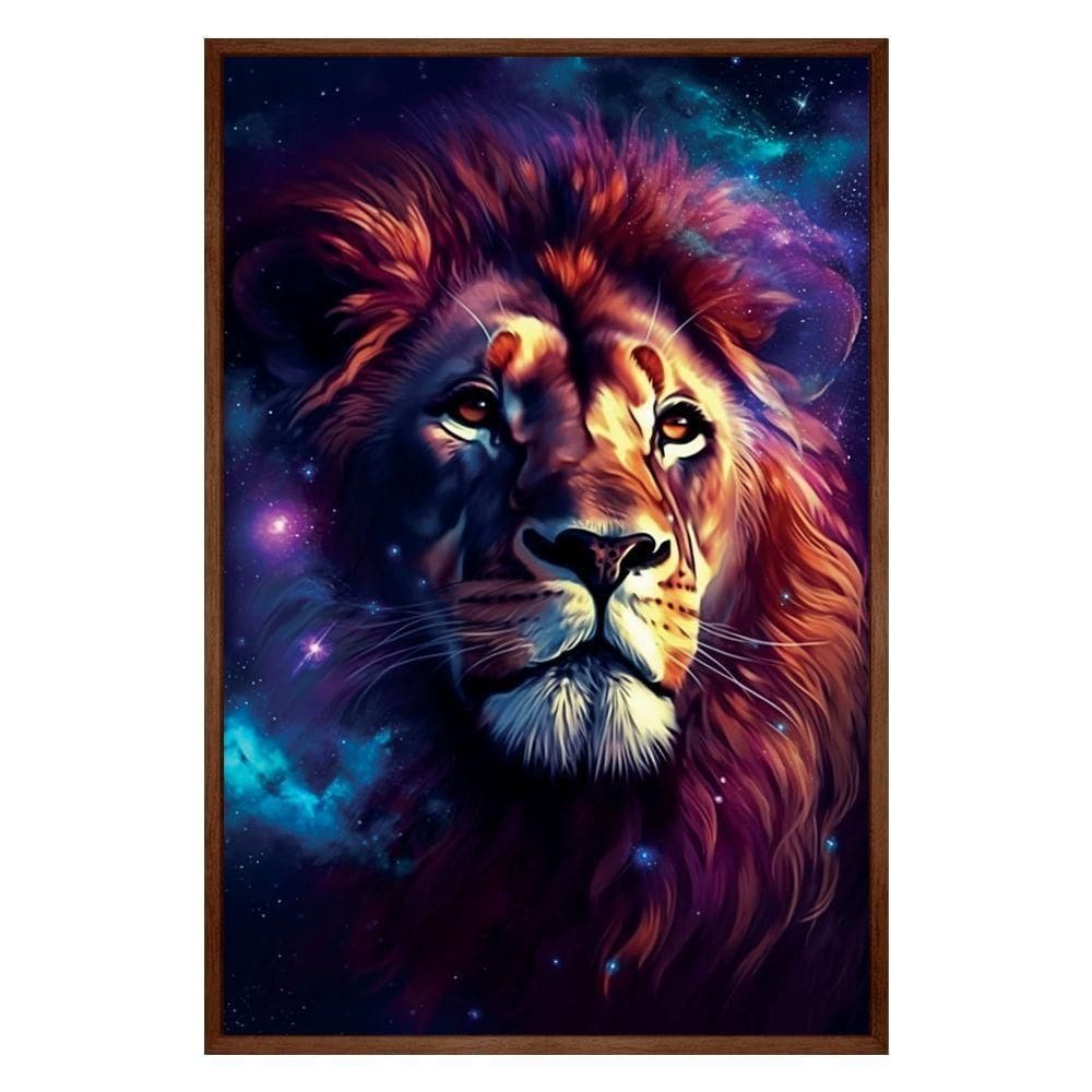 Quadro Leão Judá Estrelas Universo Moldura Cx Alta 40x60 Titulo Moldura Madeira