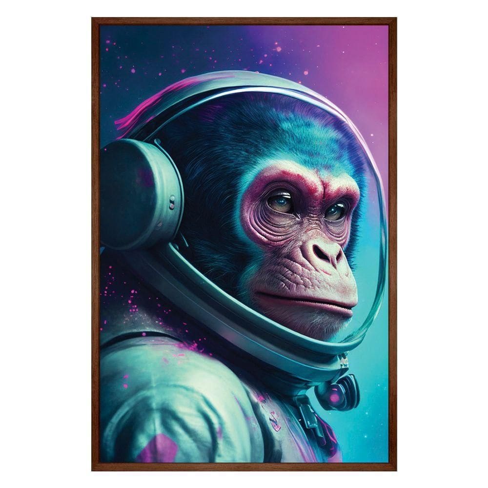 Quadro Astronauta Macaco Moldura Cx Alta 40x60cm Titulo Moldura Madeira