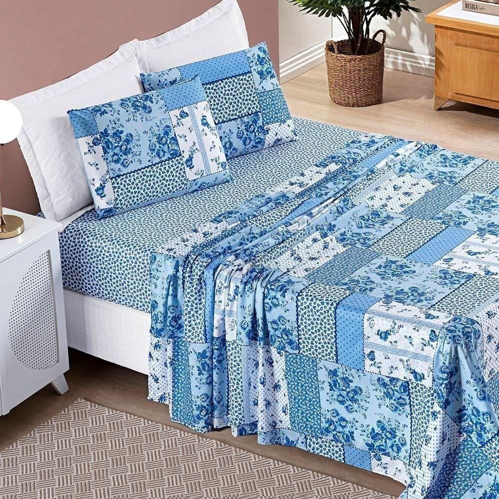 Jogo De Cama Lençol Bouti Estampado King 04 Peças - Azul Sereno