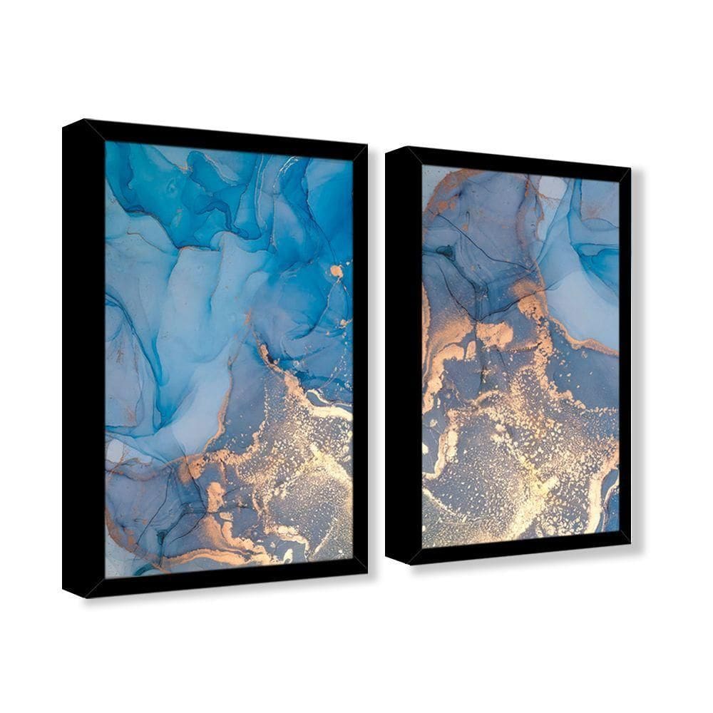 Quadro Decorativo Caixa Alta 2 Un 40x60 Mármore Aurora Azul Titulo Moldura Preta