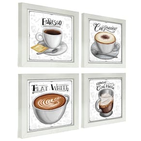 Quadro Decorativo Café Expresso Padaria Cozinha 12X12Cm 2 Título Moldura Branca