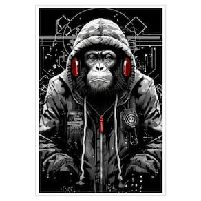 Quadro Decorativo Macaco Estiloso Moldura Cx Alta 40x60 Titulos Moldura Branca