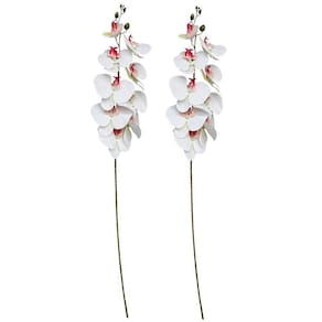 Kit 2 Galhos Orquídea Branca 9 Flores Realistas Toque Real Premium Haste 95cm - Vivaflor Decor