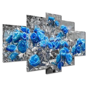 Kit 5 Placa Quadro Flores Vermelha Titulos Rosas Azuis