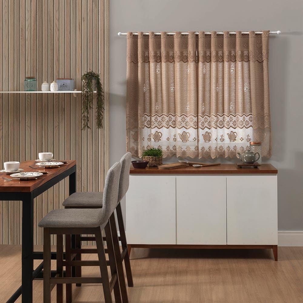 Cortina De Renda Para Cozinha Clássica Bule Desert 280X150Cm