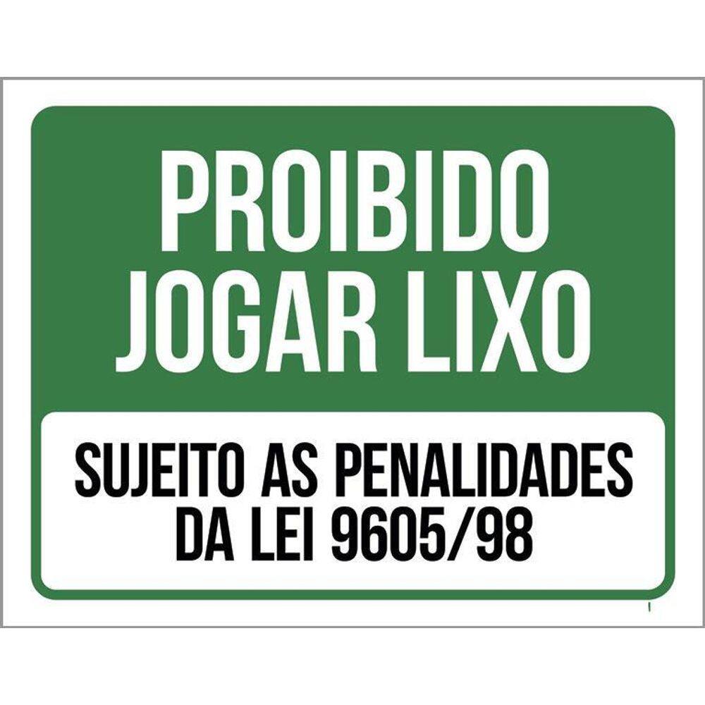 Placa Proibido Jogar Lixo Sujeito Penalidades Da Lei 36X46
