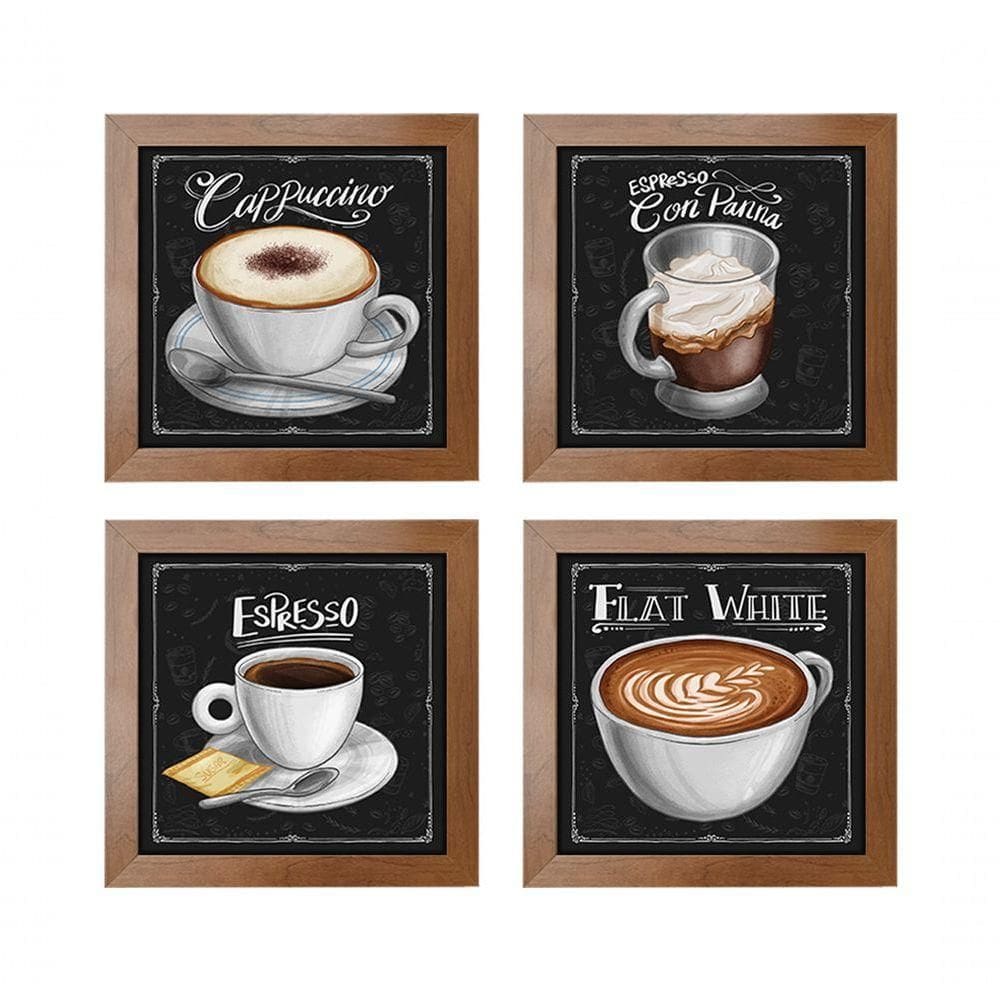 Quadro Decorativo Café Expresso Padaria 12X12Cm 4 Un Ocre