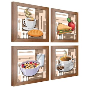 Quadro Decorativo 20X20Cm Kit 4Un Titulos Moldura Ocre