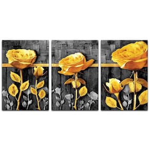 Kit Placas Quadros Decorativos 3 Pçs Mdf 20X30 Floridas Titulo Rosas Douradas