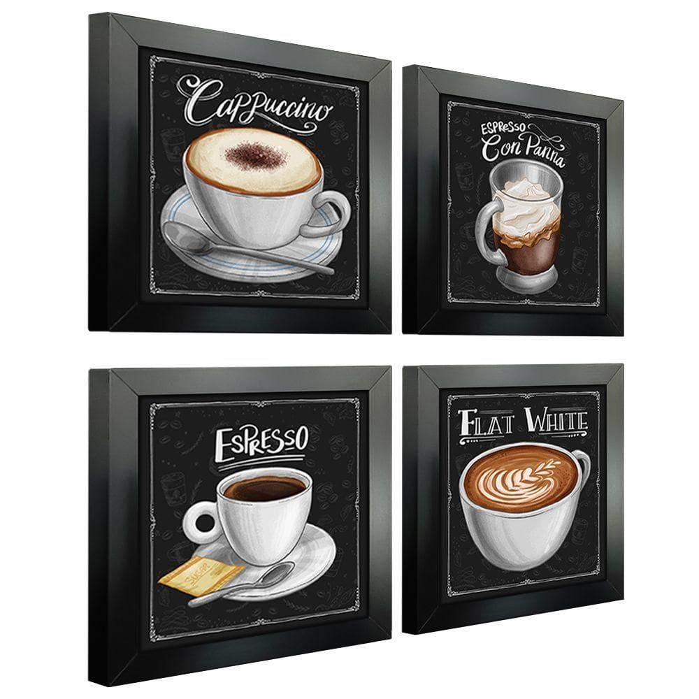 Quadro Decorativo Café Expresso Padaria 20X20Cm 4 Un Preta