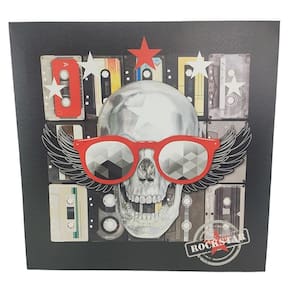 Quadro Rockstar Caveira Quarto Sala Moldura 50x50 Decoraçao Banda Musica Enfeite