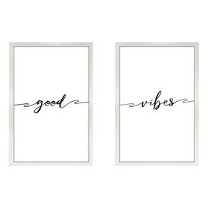 Kit 2 Quadros Decorativos Casal Frases Good Vibes 40X60Cm Titulo Moldura Branca