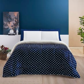 Coberdrom Estampado Sherpa E Flannel Petit Poá King 01 Peça Manta Alta 150g - Marinho