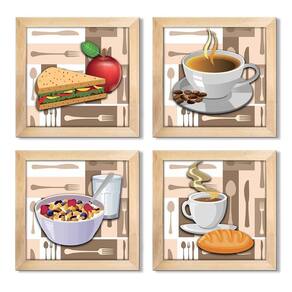 Quadro Decorativo Cozinha Café Manhã Padaria 20X20Cm Kit 4Un Titulo Moldura Mel