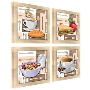 Quadro Decorativo 20X20Cm Kit 4Un Titulos Moldura Carvalho