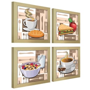 Quadro Café Padaria Copa 20X20Cm Kit 4 Un Marfim Listrado