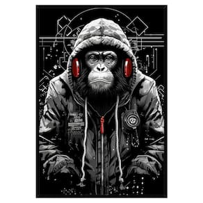 Quadro Decorativo Macaco Estiloso Moldura Cx Alta 100x66 Titulos Moldura Preta