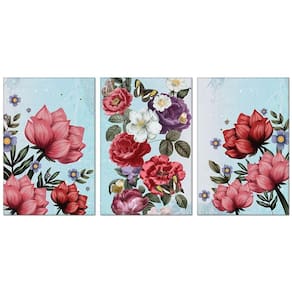 Kit Placas Quadros Decorativos 3 Pçs Mdf 20X30 Floridas Título Rosas Sobre Azul
