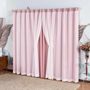 Cortina Idealle Tecido Blackout Voal Premium 2,00x1,70m Corta Luz Luxo - Rosa