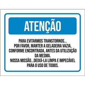 Kit 3 Placas Sinalização - Atenção Manter Geladeira Vazia