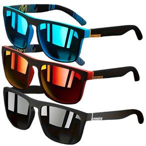 Óculos De Sol Polarizado Masculino Espelhado Square Vintage Com Proteção 400UV - 3 Unidades