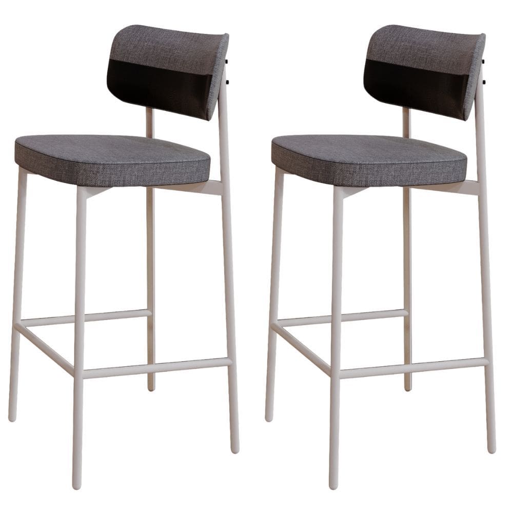 Kit 02 Banquetas Alta Bar Cozinha Sala De Jantar Aço Branco Kaira C01 Linho Cinza Courino Preto - Lyam Decor