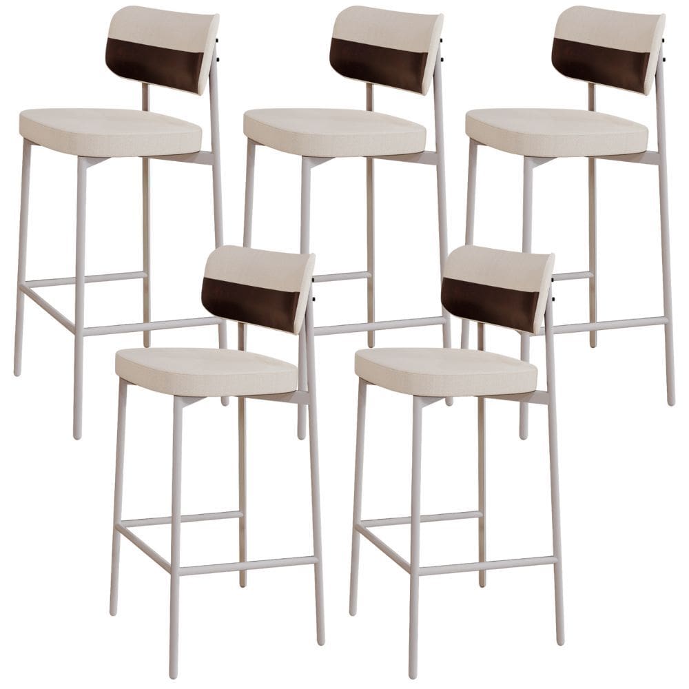 Kit 05 Banquetas Alta Bar Cozinha Sala De Jantar Aço Branco Kaira C01 Linho Palha Courino Café - Lyam Decor