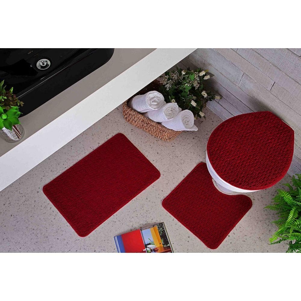 Kit Tapete 3 Peças Vermelho Relevo
