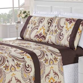 Jogo De Cama Estampado Micropercal 200 Fios Naturale King 04 Peças - Dhalia