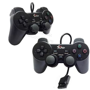 Kit 2 Controle Joystick Game PS1 PS2 Play 2 Com Fio Vibração