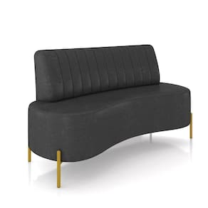 Sofá 2 Lugares Living 160cm Pé Ferro Dourado Maraú Sint Pu Preto K01 - D\`rossi