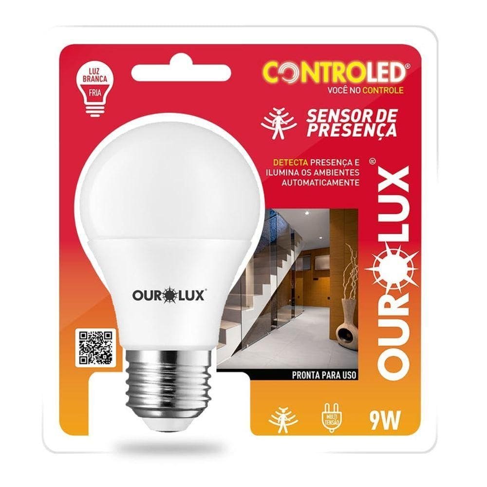 Lâmpada Inteligente Controled Sensor De Presença 6.500k 9w Bivolt - Ourolux