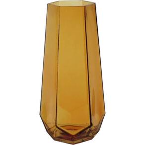 Vaso Decorativo Enfeite Casa Geométrico Home&co Vidro 25x8x8cm âmbar