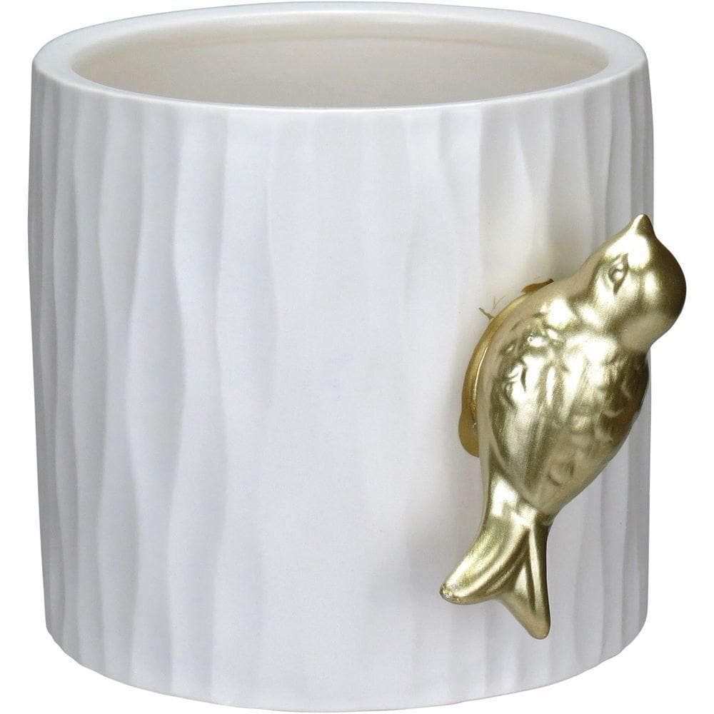 Vaso Decorativo Enfeite Casa Aparador Home&co Com Pássaro Cerâmica 13x16x16cm Branco