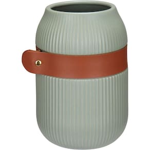 Vaso Decorativo Enfeite Casa Aparador Home&co Com Cinta Cerâmica 18x13x13cm Verde