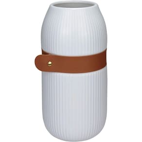 Vaso Decorativo Enfeite Casa Aparador Home&co Com Cinta Cerâmica 25x12x12cm Branco