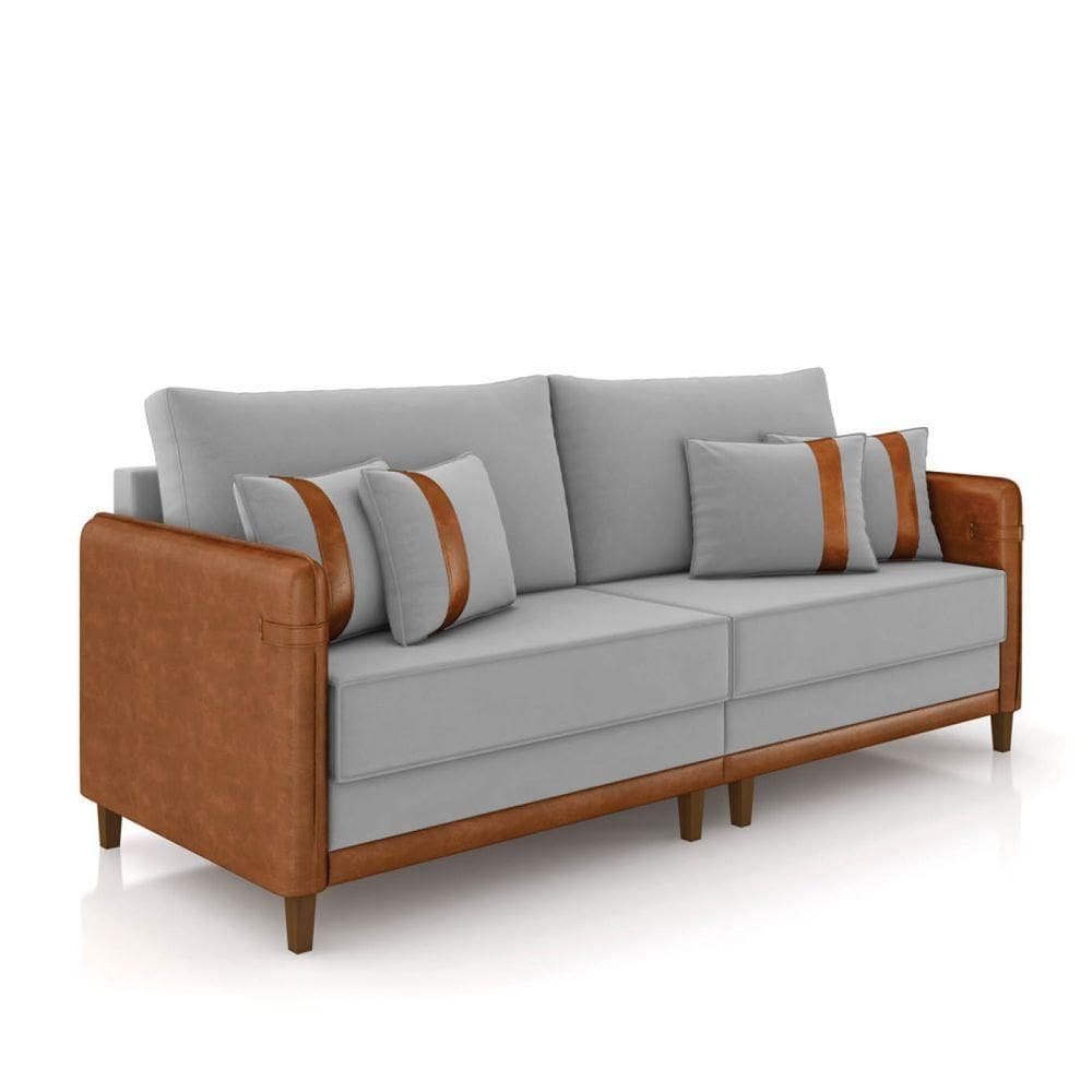 Sofá 2 Lugares Living 172cm Pé Madeira Valença Nozes/veludo Cinza K01 - D\`rossi