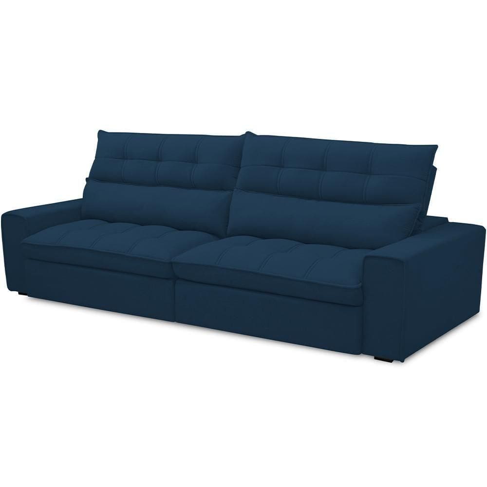 Sofá Retrátil Reclinável Para Sala De Estar Living 250cm Dimas F04 Veludo Azul