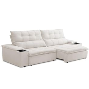 Sofá Retrátil Reclinável Living 230cm ártico F04 Bouclê Cru