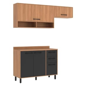 Armário De Cozinha Compacta Modulada 3 Peças Com Balcão Havana Multimóveis Cr20325 Rovere/grafite