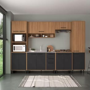 Cozinha Completa Modulada 6 Peças Com Gabinete Para Pia Havana Multimóveis Cr20315 Rovere/grafite