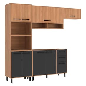Armário De Cozinha Compacta Modulada 4 Peças Com Gabinete Pia Havana CR20321 Rovere/grafite
