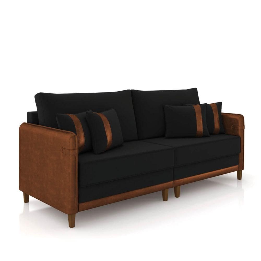 Sofá 2 Lugares Living 172cm Pé Madeira Valença Marrom/veludo Preto K01 - D\`rossi