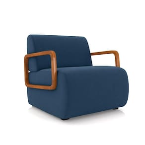 Poltrona Sala De Estar Braço De Madeira Hellen Veludo K01 - D\`rossi Cor Azul Marinho
