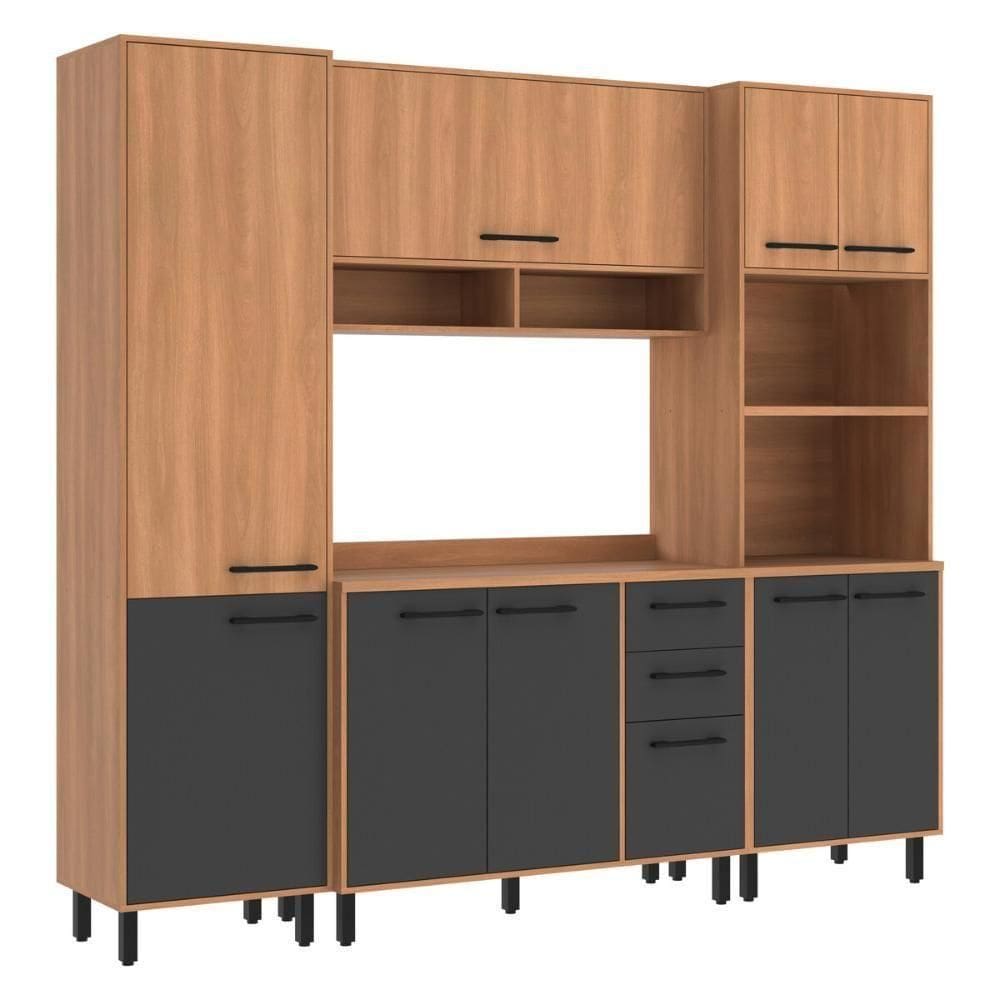 Armário De Cozinha Compacta Modulada 4 Peças Havana Multimóveis Cr20329 Rovere/grafite