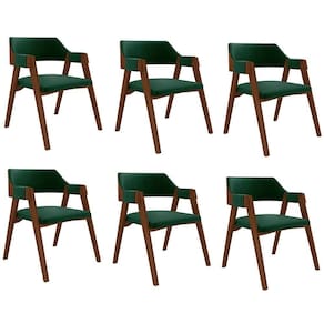 Kit 6 Cadeiras Sala De Jantar E Jogos Carteados Madeira Maciça Poker Veludo Verde-imbuia G42 - Gran Belo