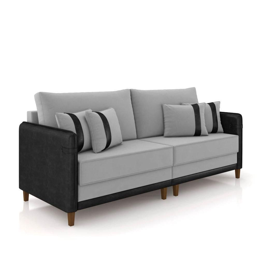 Sofá 2 Lugares Living 172cm Pé Madeira Valença Pto/veludo Cinza K01 - D\`rossi