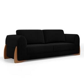 Sofá Living Bloom 160cm 02 Lugares Com Pés De Madeira Bouclê Preto - Desk Design